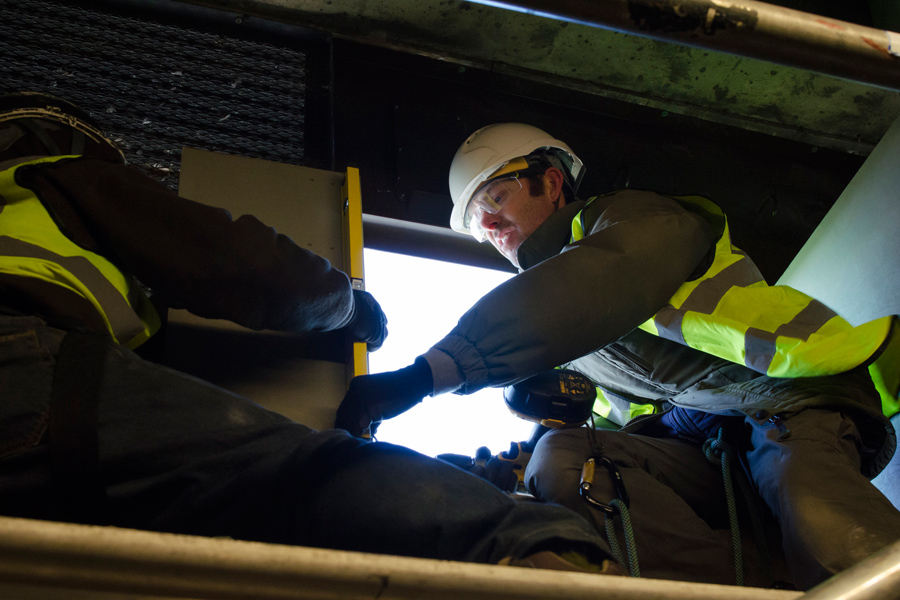 Jason Fathers and Alan Crane in the ventilation room